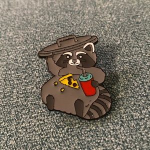 Cute raccoon trash panda eating pizza enamel pin